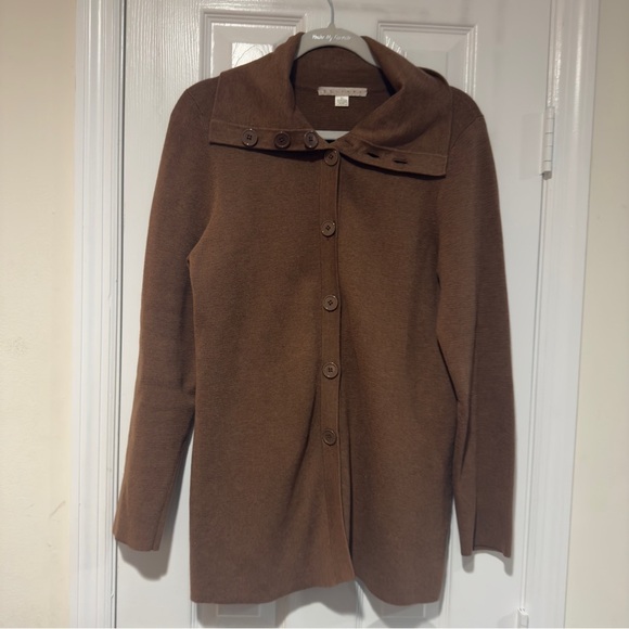 Pima Cotton Mock Neck Brown Tunic Sweater Size XL Soft Casual Office Business - Picture 1 of 5